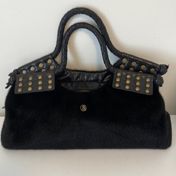 NWOT Matt & Nat faux fur and vegan leather bronze studded handbag - Picture 1 of 8